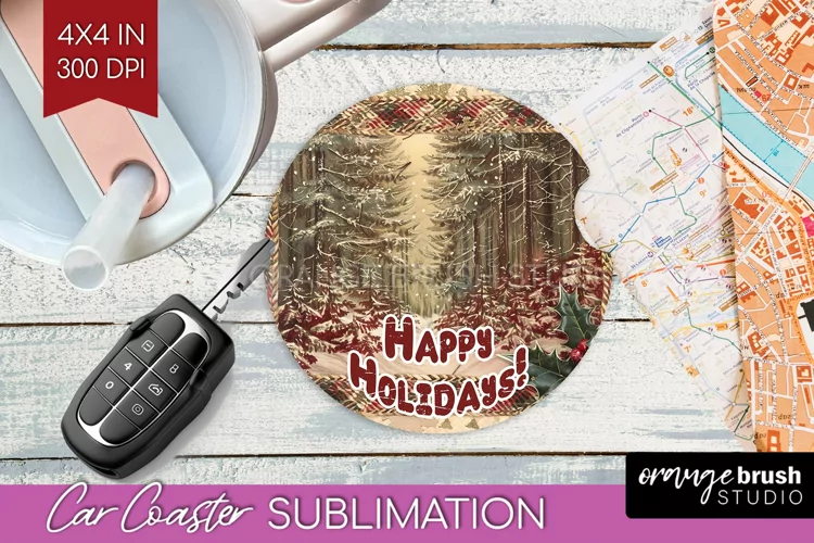 Vintage Christmas Car Coaster PNG - Xmas Coaster Sublimatoin