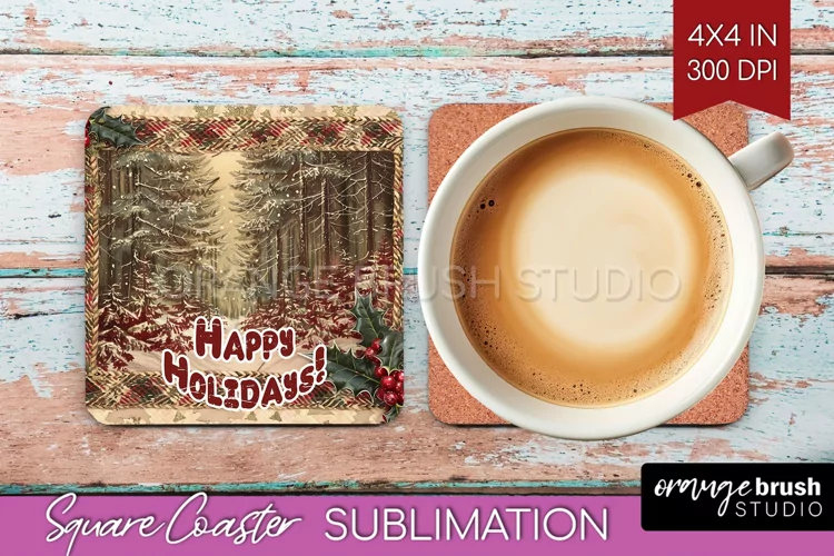 Vintage Christmas Square Coaster - Xmas Coaster Sublimation