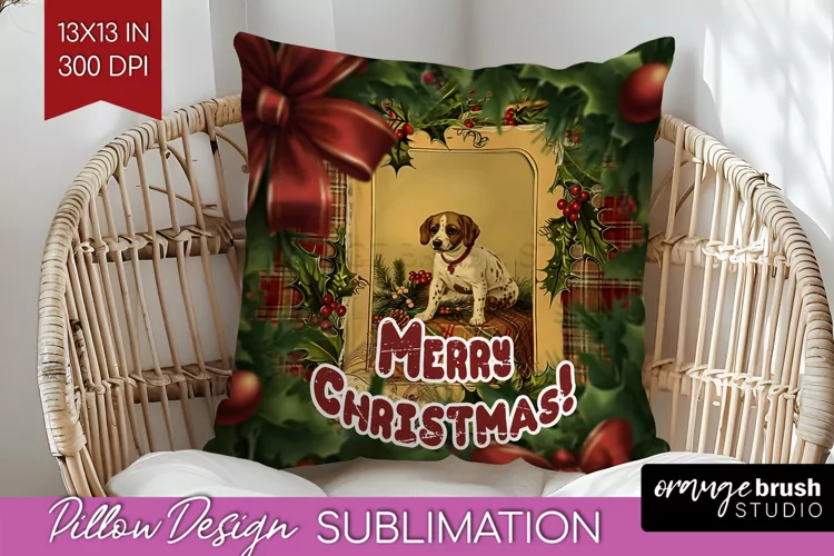 Vintage Christmas Pillow Sublimation - Xmas Pillow Cover PNG