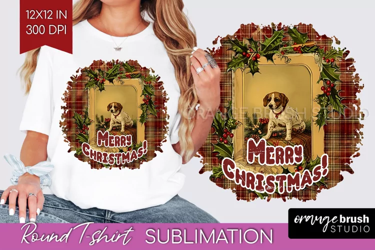 Vintage Christmas Sublimation, Xmas Round Tshirt Background
