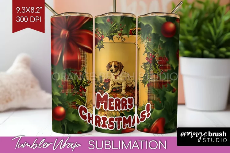 Vintage Christmas Tumbler Wrap - Xmas Tumbler Sublimation