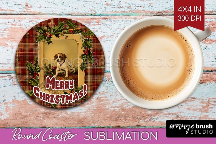 Vintage Christmas Round Coaster - Xmas Coaster Sublimation example image 1