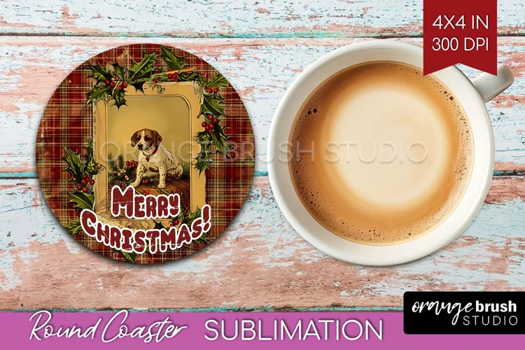 Vintage Christmas Round Coaster - Xmas Coaster Sublimation
