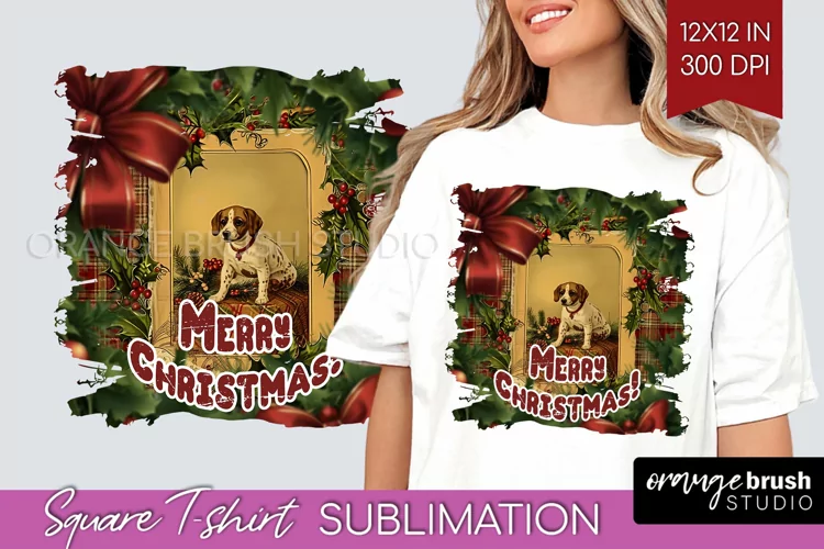 Vintage Christmas Sublimation, Xmas Square Tshirt Background