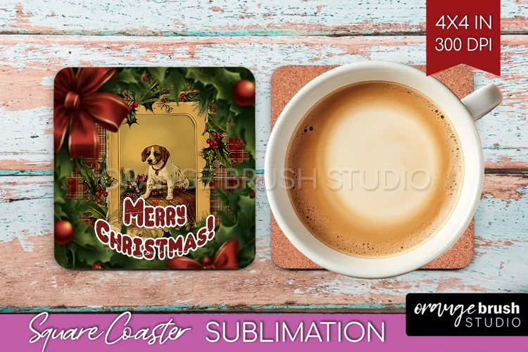 Vintage Christmas Square Coaster - Xmas Coaster Sublimation