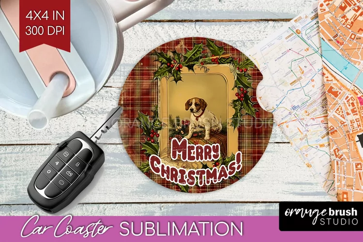 Vintage Christmas Car Coaster PNG - Xmas Coaster Sublimatoin