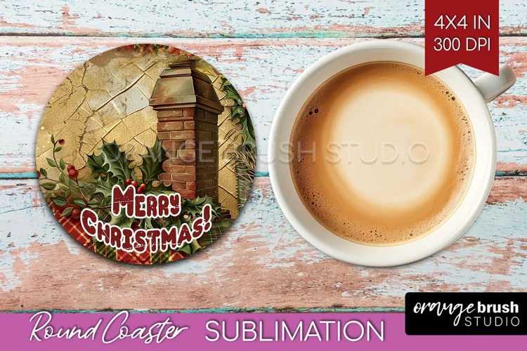 Vintage Christmas Round Coaster - Xmas Coaster Sublimation