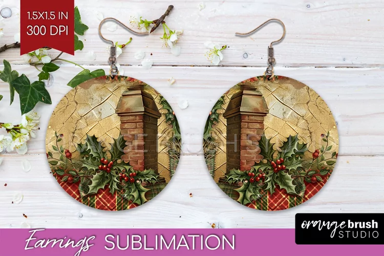 Vintage Christmas Round Earrings - Retro Xmas Sublimation