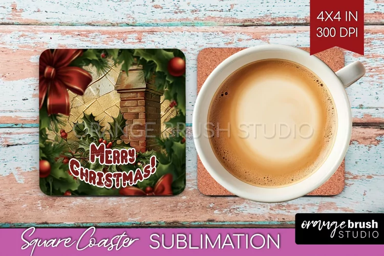 Vintage Christmas Square Coaster - Xmas Coaster Sublimation