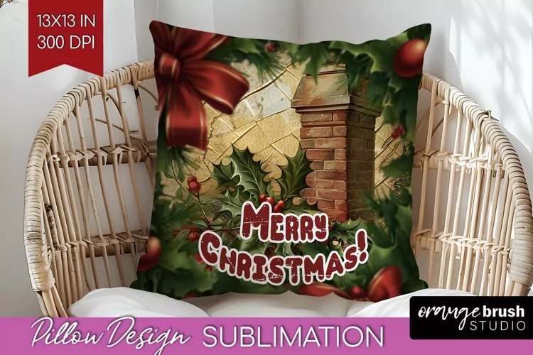 Vintage Christmas Pillow Sublimation - Xmas Pillow Cover PNG