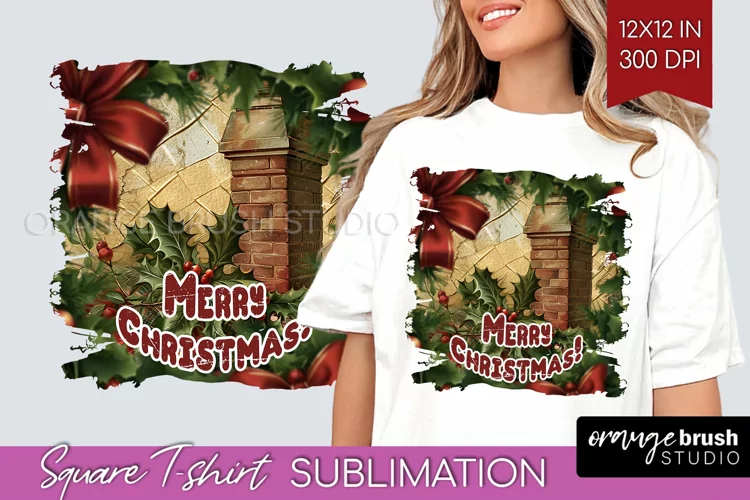 Vintage Christmas Sublimation, Xmas Square Tshirt Background