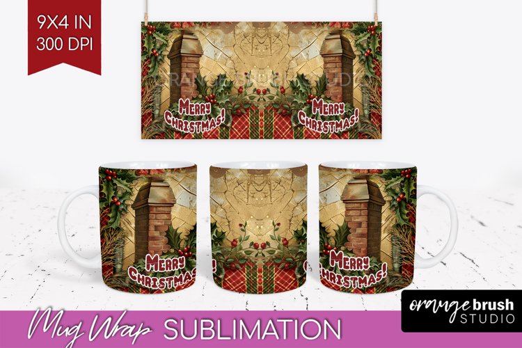 Vintage Christmas Mug Wrap - Retro Xmas 15Oz Mug Sublimation example image 1