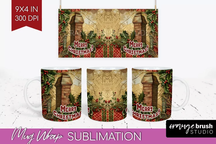 Vintage Christmas Mug Wrap - Retro Xmas 15Oz Mug Sublimation