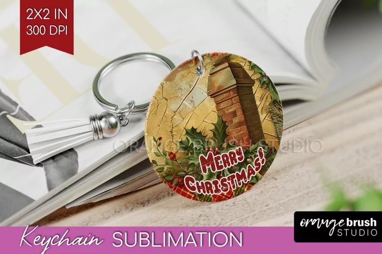 Vintage Christmas Keychain PNG - Xmas Keychain Sublimation