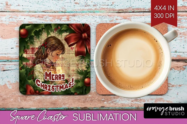 Vintage Christmas Square Coaster - Xmas Coaster Sublimation