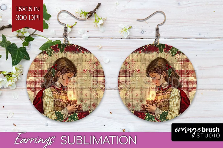 Vintage Christmas Round Earrings - Retro Xmas Sublimation