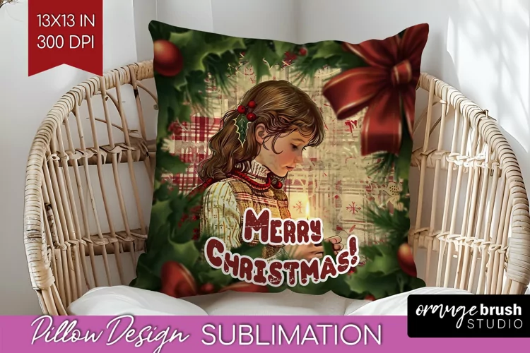 Vintage Christmas Pillow Sublimation - Xmas Pillow Cover PNG