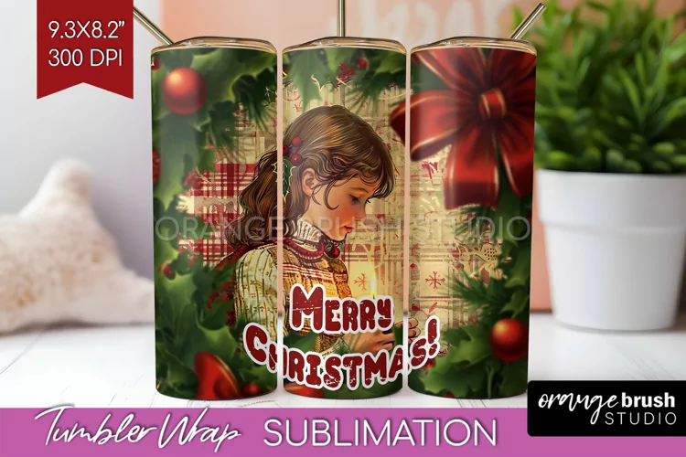 Vintage Christmas Tumbler Wrap - Xmas Tumbler Sublimation