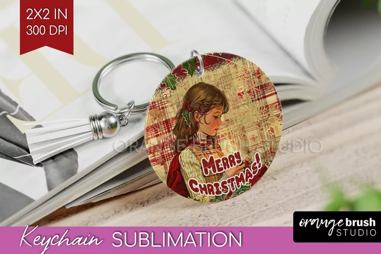 Vintage Christmas Keychain PNG - Xmas Keychain Sublimation