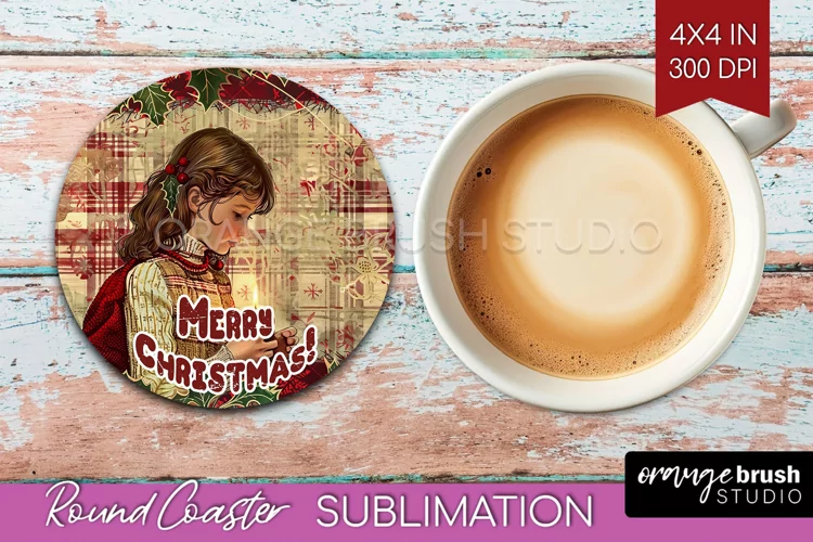 Vintage Christmas Round Coaster - Xmas Coaster Sublimation