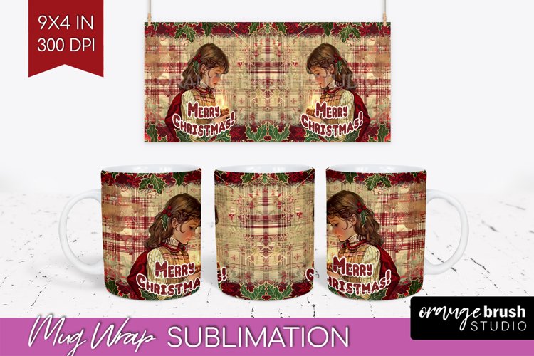 Vintage Christmas Mug Wrap - Retro Xmas 15Oz Mug Sublimation example image 1