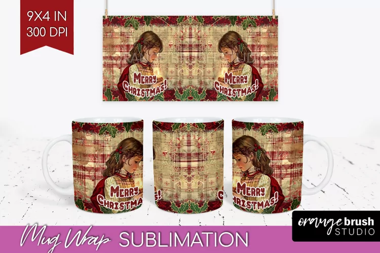 Vintage Christmas Mug Wrap - Retro Xmas 15Oz Mug Sublimation
