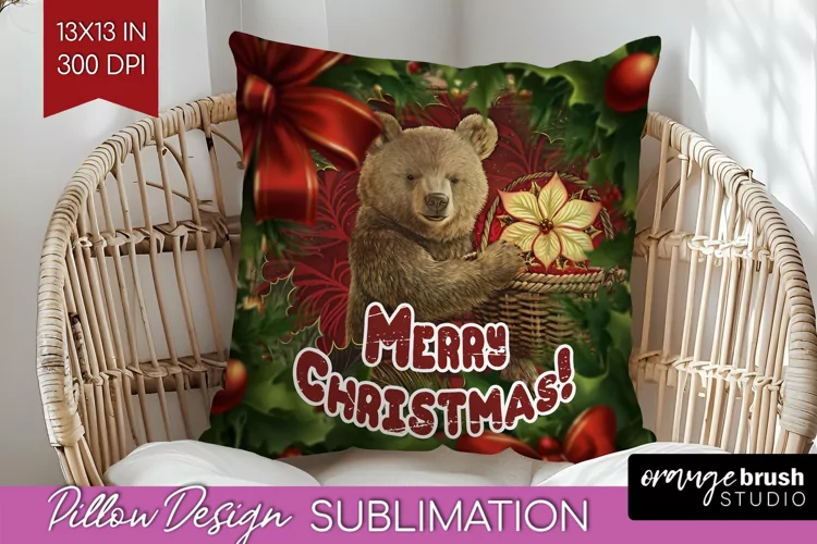 Vintage Christmas Pillow Sublimation - Xmas Pillow Cover PNG