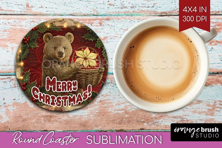 Vintage Christmas Round Coaster - Xmas Coaster Sublimation