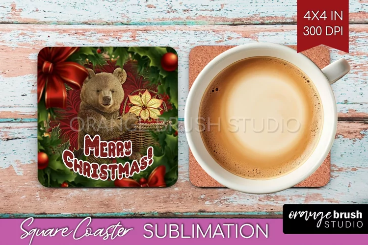 Vintage Christmas Square Coaster - Xmas Coaster Sublimation