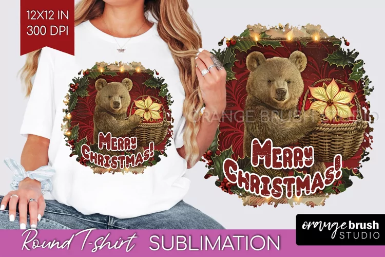 Vintage Christmas Sublimation, Xmas Round Tshirt Background