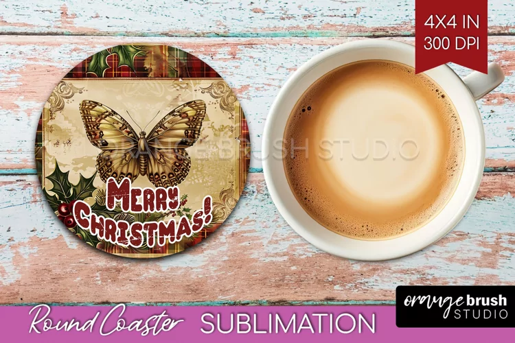 Vintage Christmas Round Coaster - Xmas Coaster Sublimation