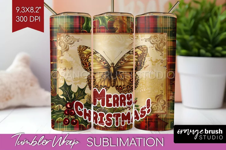 Vintage Christmas Tumbler Wrap - Xmas Tumbler Sublimation