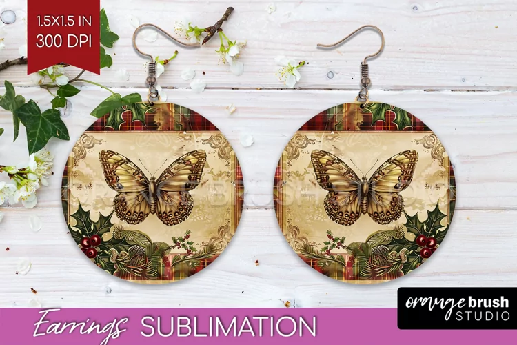 Vintage Christmas Round Earrings - Retro Xmas Sublimation