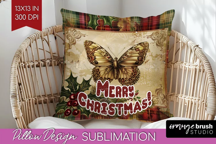 Vintage Christmas Pillow Sublimation - Xmas Pillow Cover PNG