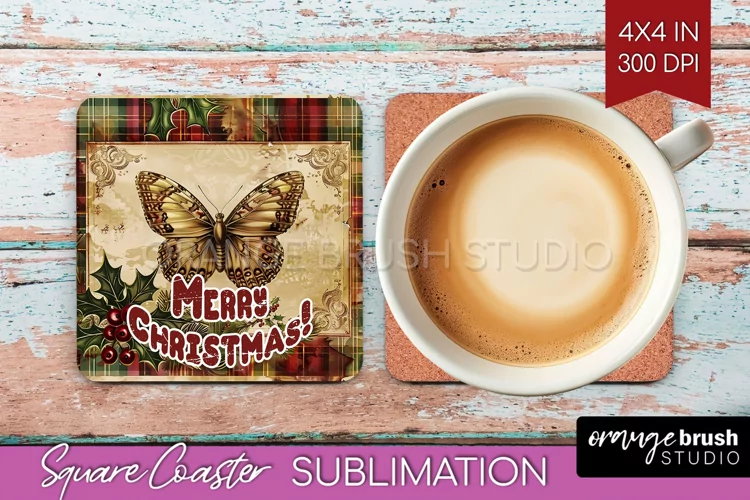 Vintage Christmas Square Coaster - Xmas Coaster Sublimation
