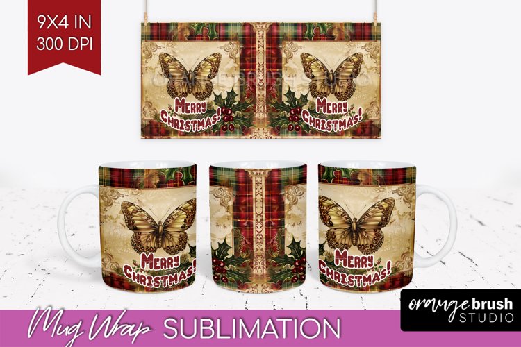 Vintage Christmas Mug Wrap - Retro Xmas 15Oz Mug Sublimation example image 1