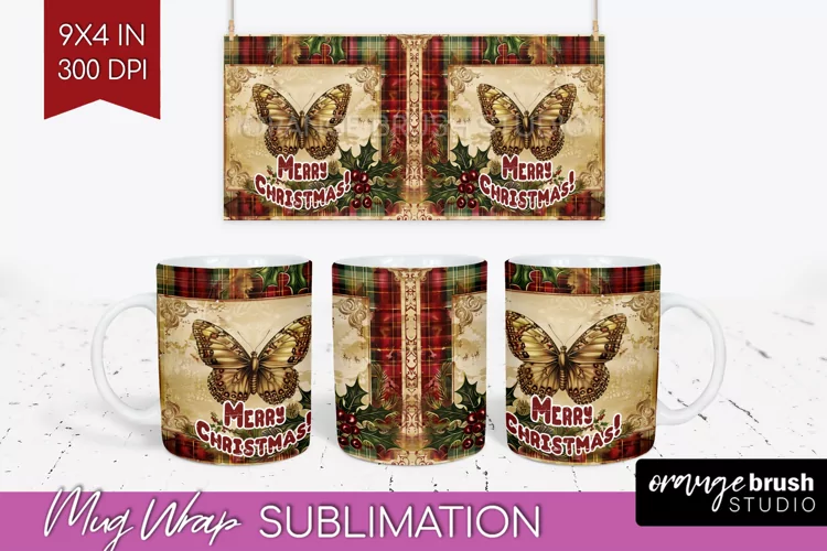 Vintage Christmas Mug Wrap - Retro Xmas 15Oz Mug Sublimation