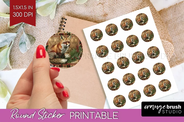 Vintage Christmas Round Sticker - Retro Printable Stickers