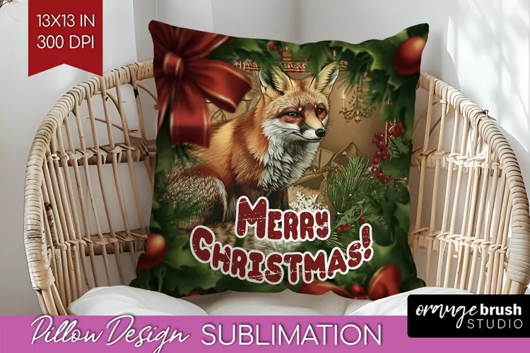 Vintage Christmas Pillow Sublimation - Xmas Pillow Cover PNG