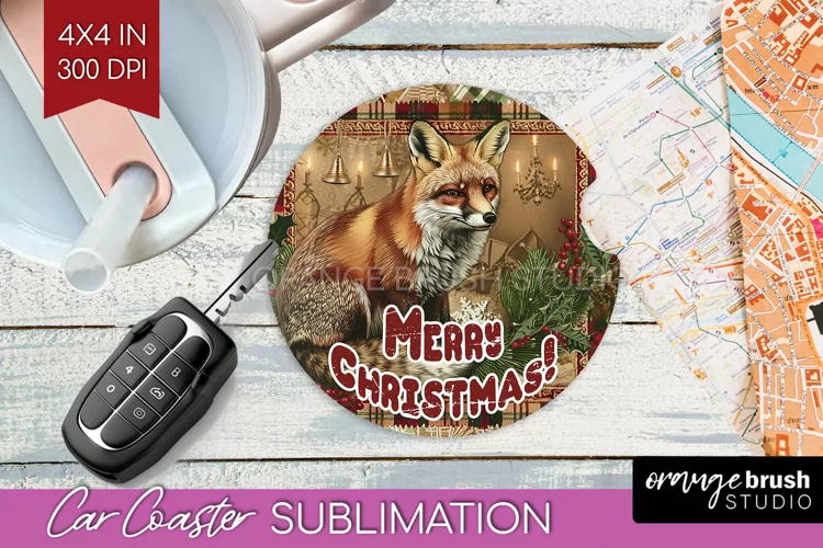 Vintage Christmas Car Coaster PNG - Xmas Coaster Sublimatoin