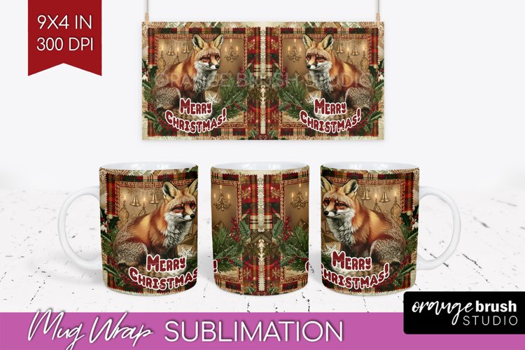 Vintage Christmas Mug Wrap - Retro Xmas 15Oz Mug Sublimation example image 1