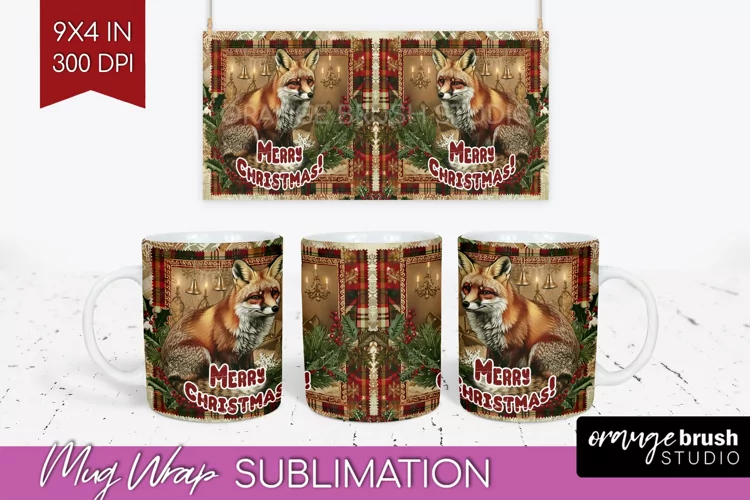 Vintage Christmas Mug Wrap - Retro Xmas 15Oz Mug Sublimation