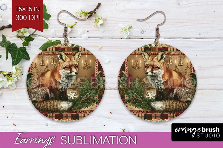 Vintage Christmas Round Earrings - Retro Xmas Sublimation