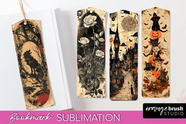 Vintage Halloween Bookmark - Printable Scrapbook Bookmarks