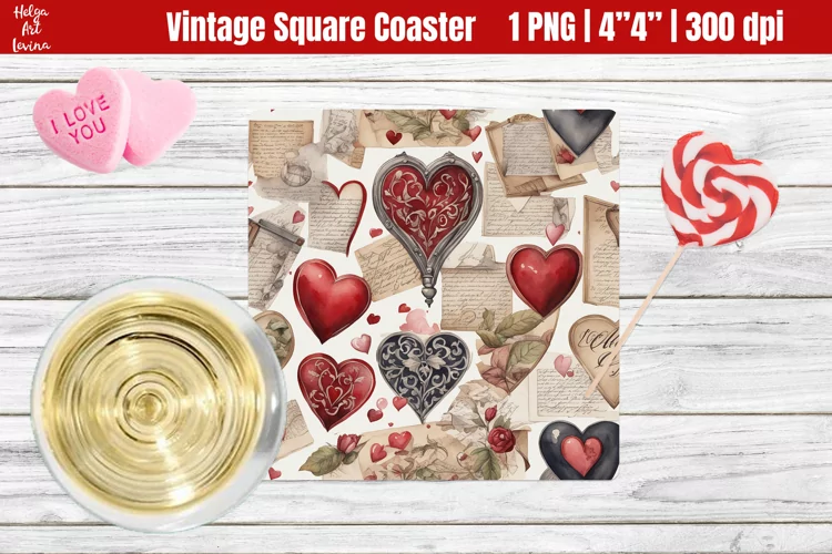 Vintage Valentine's Day| Square Coaster Sublimation