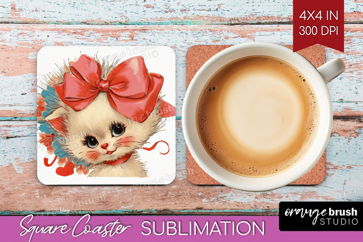 Vintage Valentines Day Square Coaster - Retro Animal Coaster
