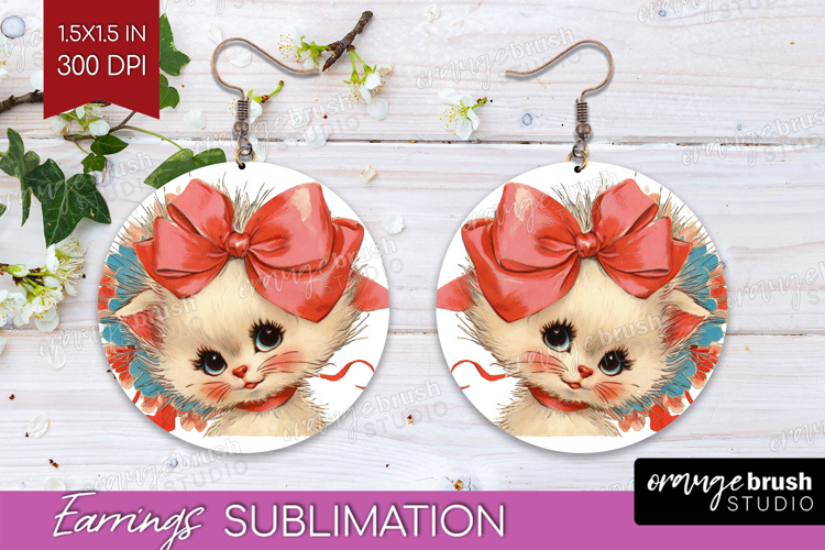 Vintage Valentines Day Round Earrings - Retro Animal PNG