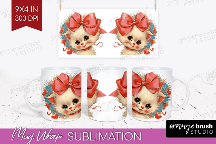 Vintage Valentines Day Mug Wrap - Retro Animal Mug PNG