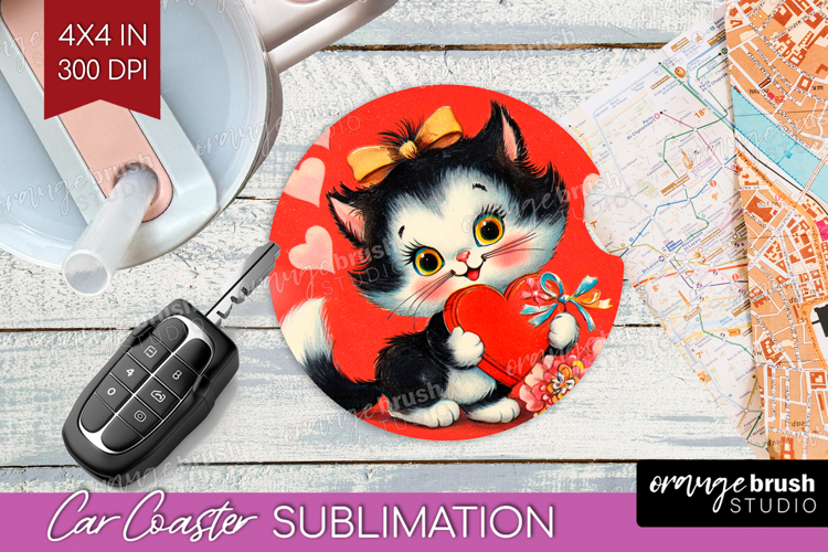 Vintage Valentines Day Car Coaster - Retro Animal Coaster