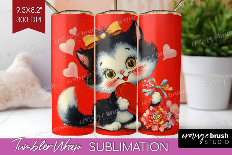 Vintage Valentines Day Tumbler Wrap - Retro Animal Tumbler